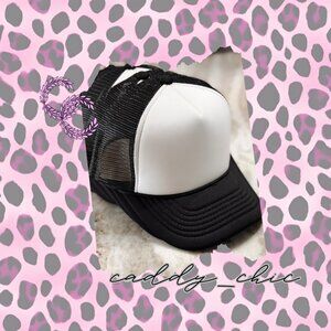 Lot of 8 Mid Profile Blank Trucker Hats – New Adjustable Mesh Caps Black/White